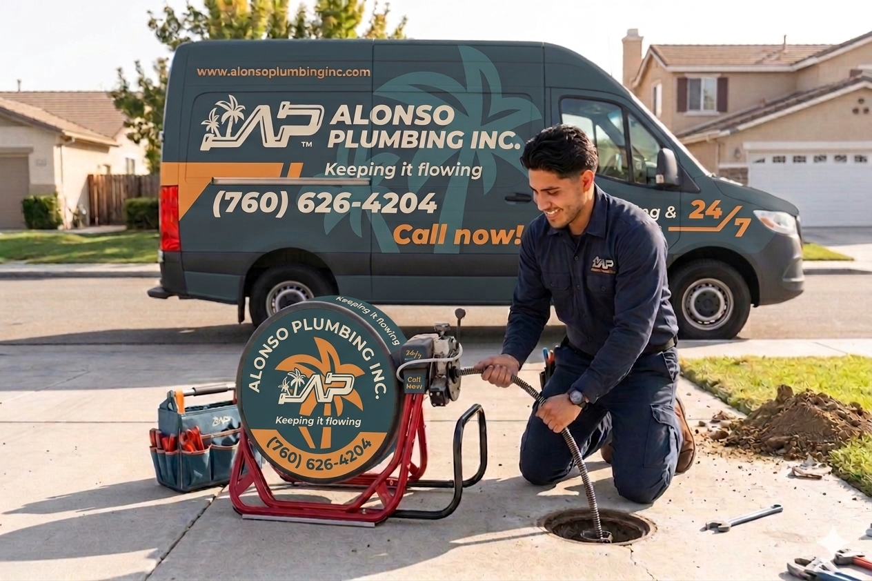 Plumber from Alonso Plumbing Inc in North County San Diego working on a property rental in Carlsbad, CA.