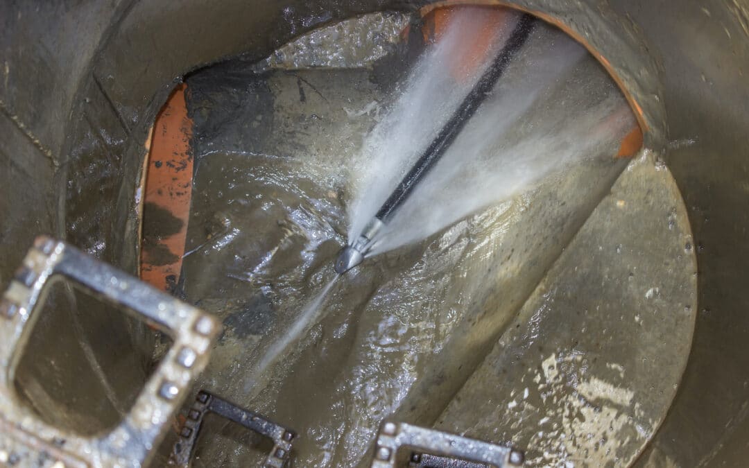 Hydro jetting a warehouse drain