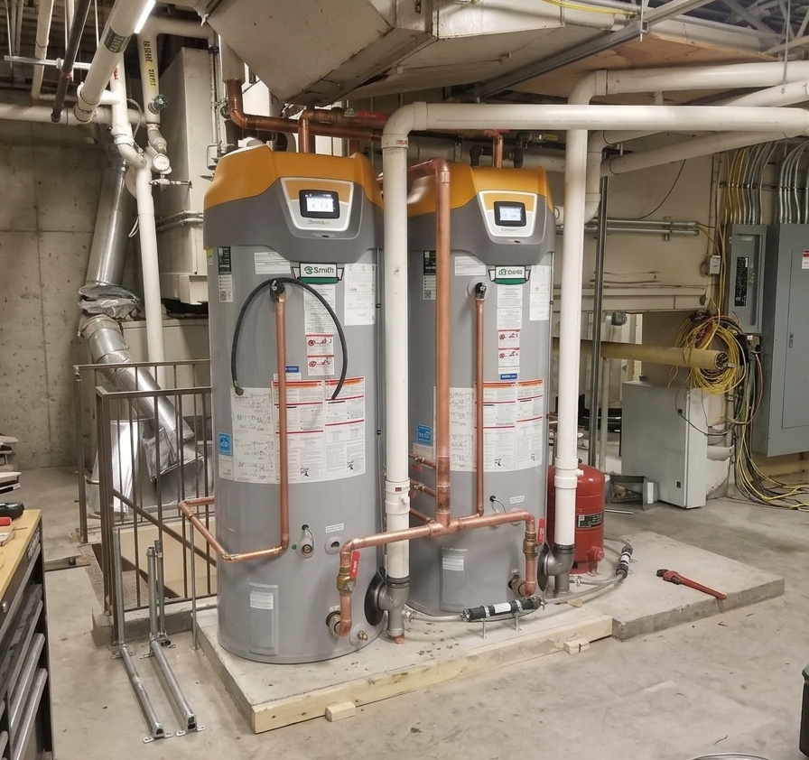 2 Large water heaters installed at a laundromat in San Marcos, CA.