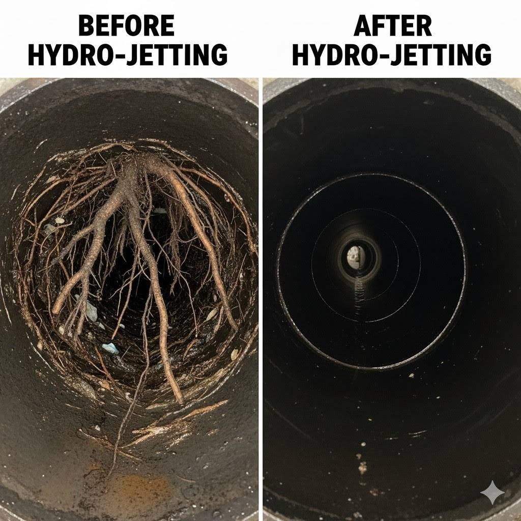 Before and after hydro jetting pipes