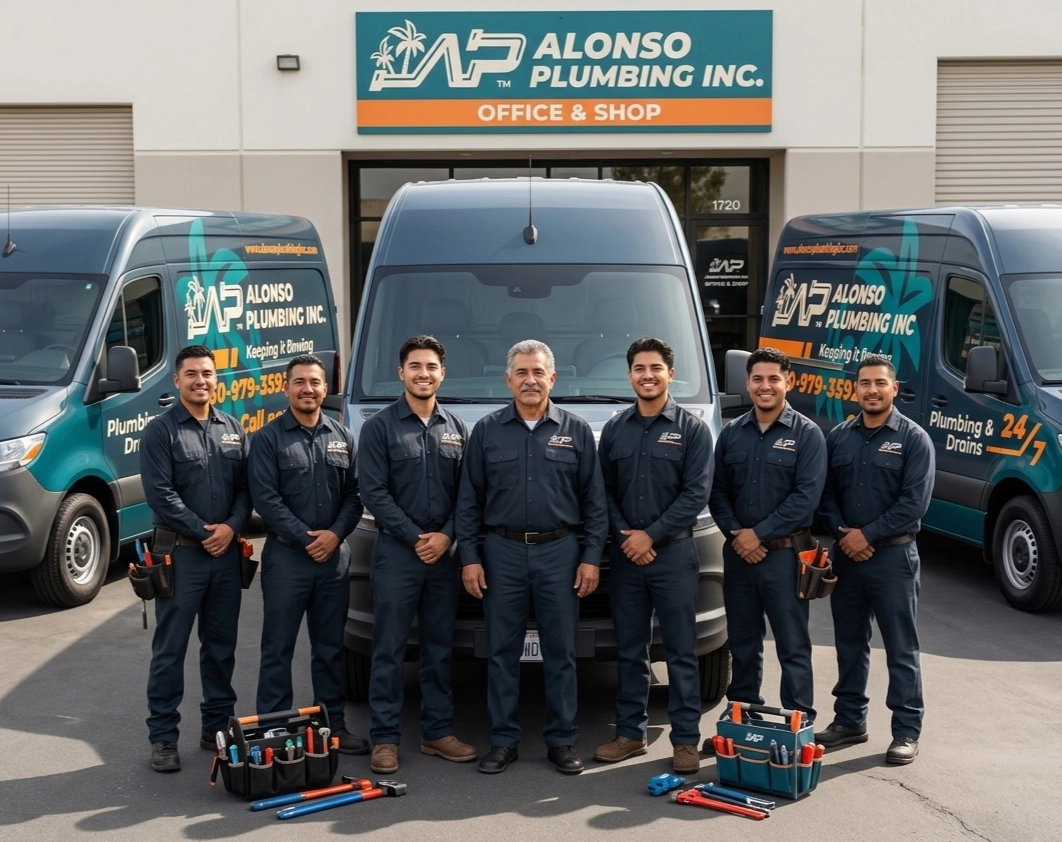 Alonso Plumbing team in front of their headquarters in North County